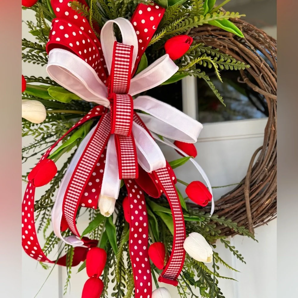 Festive Red and White Real Touch Tulip Wreath
